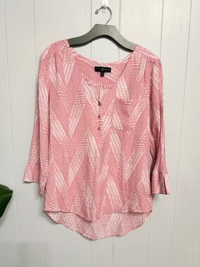 #17)  Fred David Pink Chevron Henley Long Sleeve Top